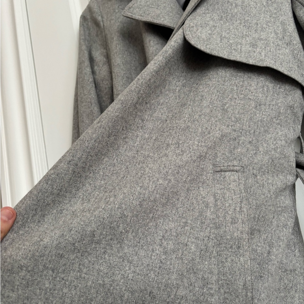 Theory Classic Heathered Gray Wool Cashmere Trench Coat M - Picture 6 of 15